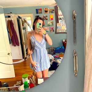 Lulus blue and white wrap mini dress